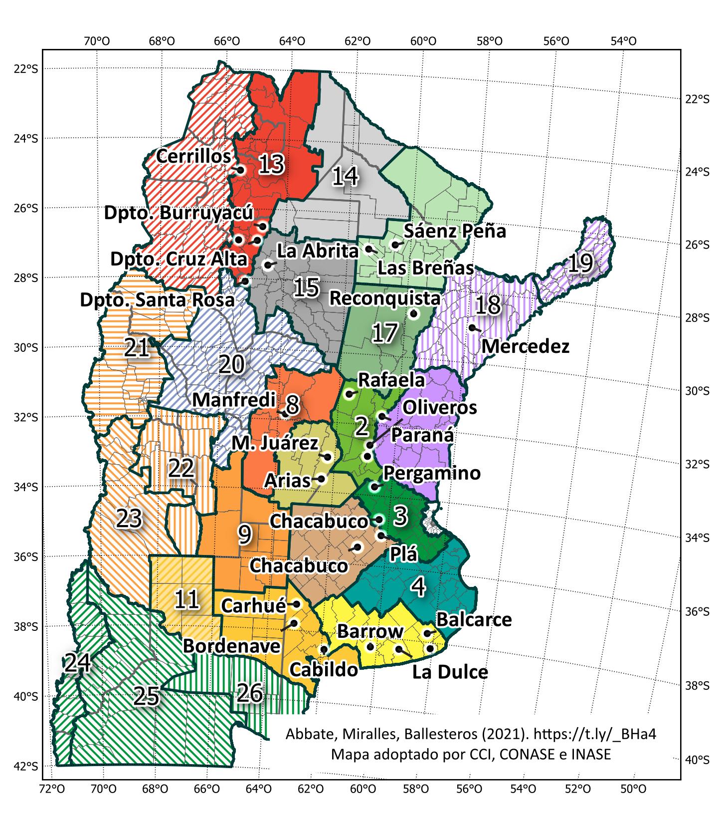 Mapa de las Subregiones trigueras argentinas